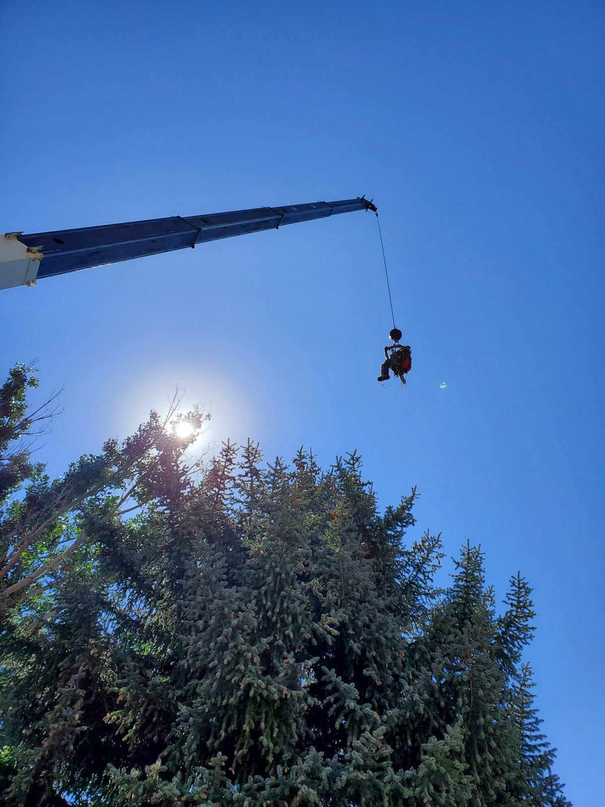Rigging hook coming down to the crew during a crane removal